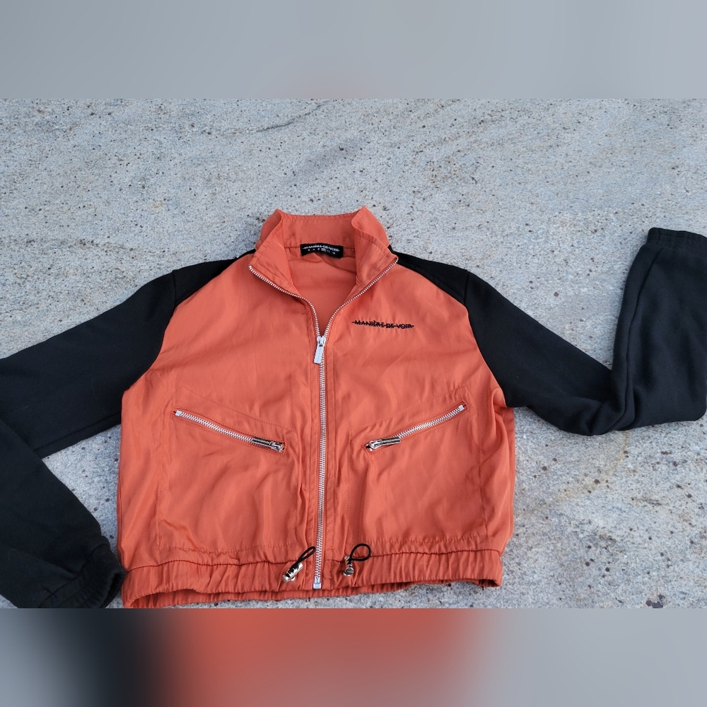 Maniere De Voir Cropped Zip up Jacket orange & Black Size 10